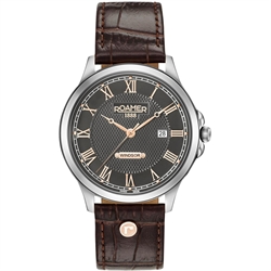 Roamer WINDSOR GENTS 40mm黑色表盘真皮表带男士石英手表 706856410207