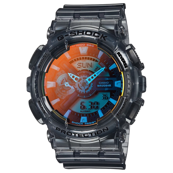 Casio G-SHOCK 110 系列 黄昏海滩抢眼反射玻璃半透明灰色指针数码手表 GA-110TLS-8A