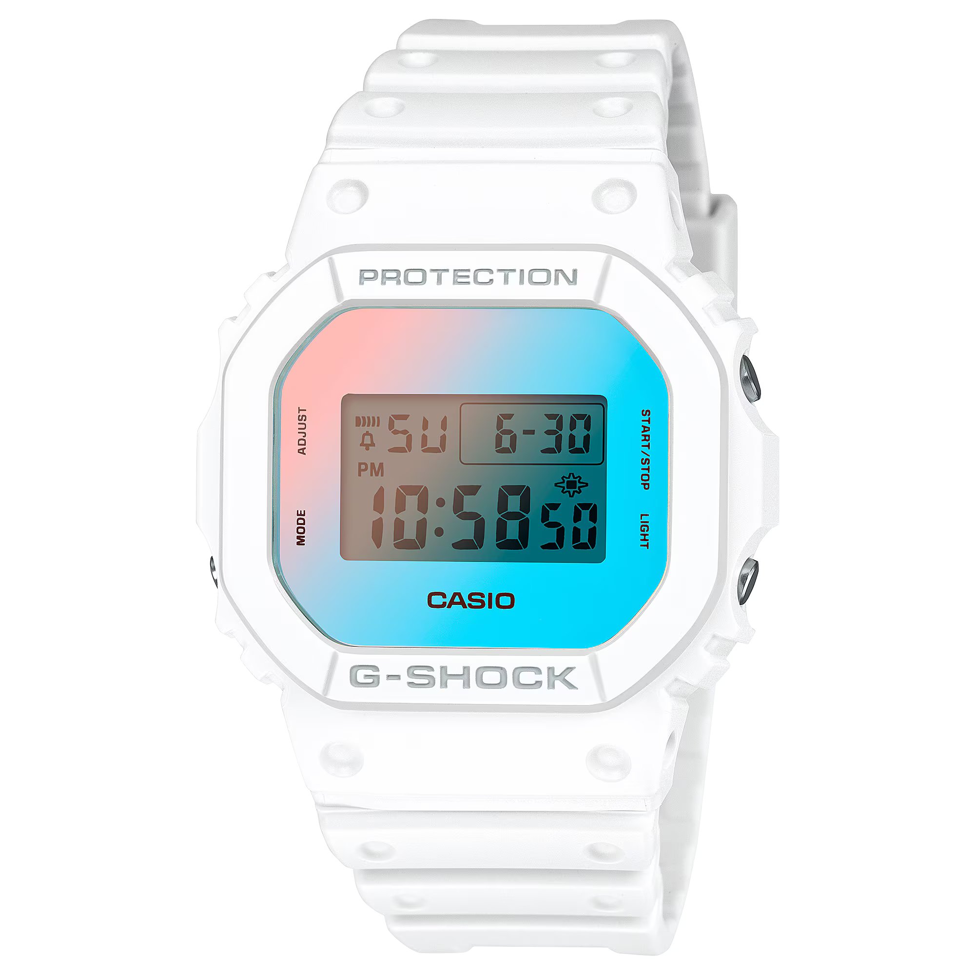 Casio G-SHOCK 5600 系列陽光沙灘搶眼反射玻璃白色數碼手錶 DW-5600TL-7