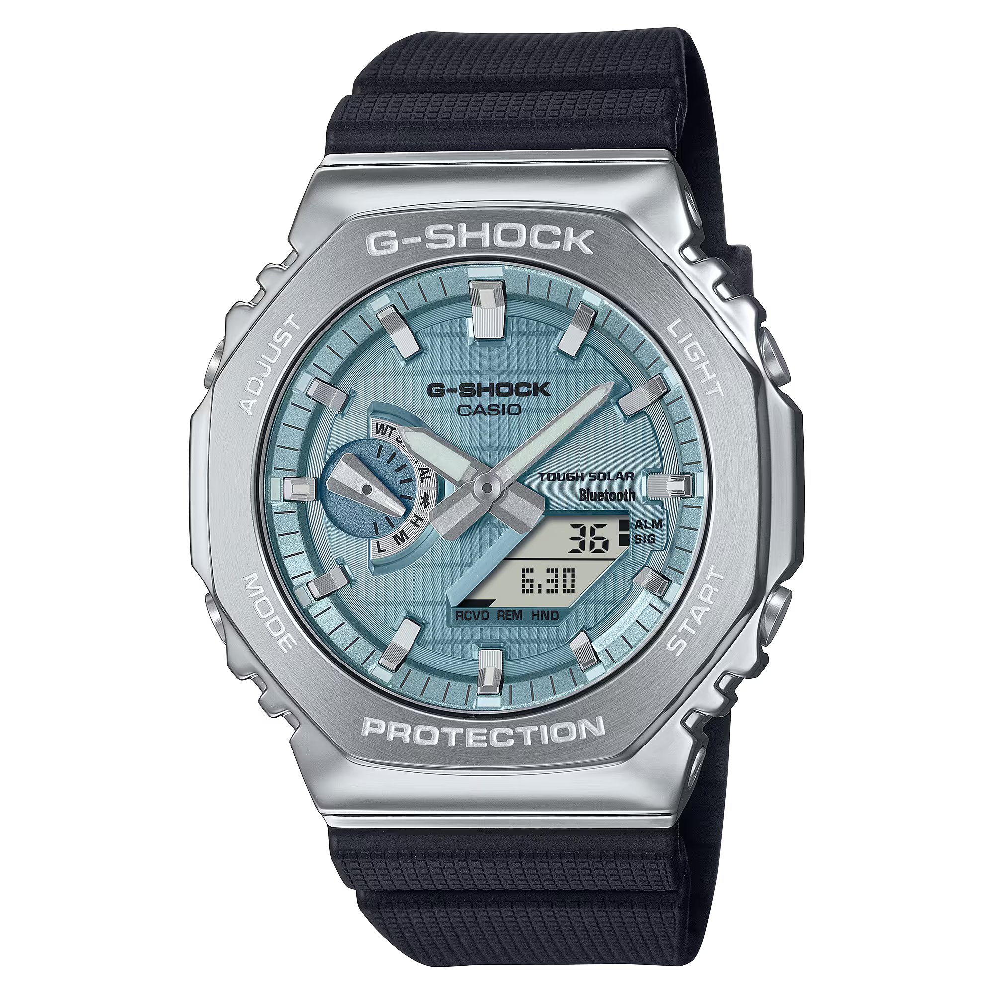 Casio G-SHOCK G-STEEL 2100 系列藍色錶盤八角形藍牙太陽能手錶 GBM-2100A-1A2