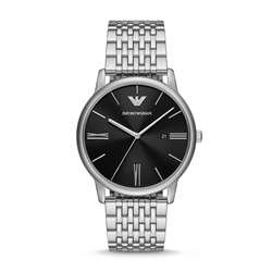 Emporio Armani 42mm Black Dial Three-Hand Date Stainless Steel Men's Quartz Watch AR11600
