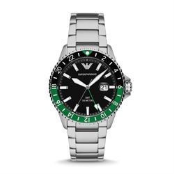 Emporio Armani GMT 42mm Black Dial Stainless Steel Quartz Men's Watch AR11589