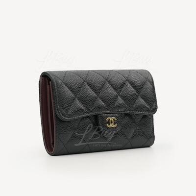 CHANEL-Chanel Classic Flap Gold CC Logo Medium Wallet Black AP0232