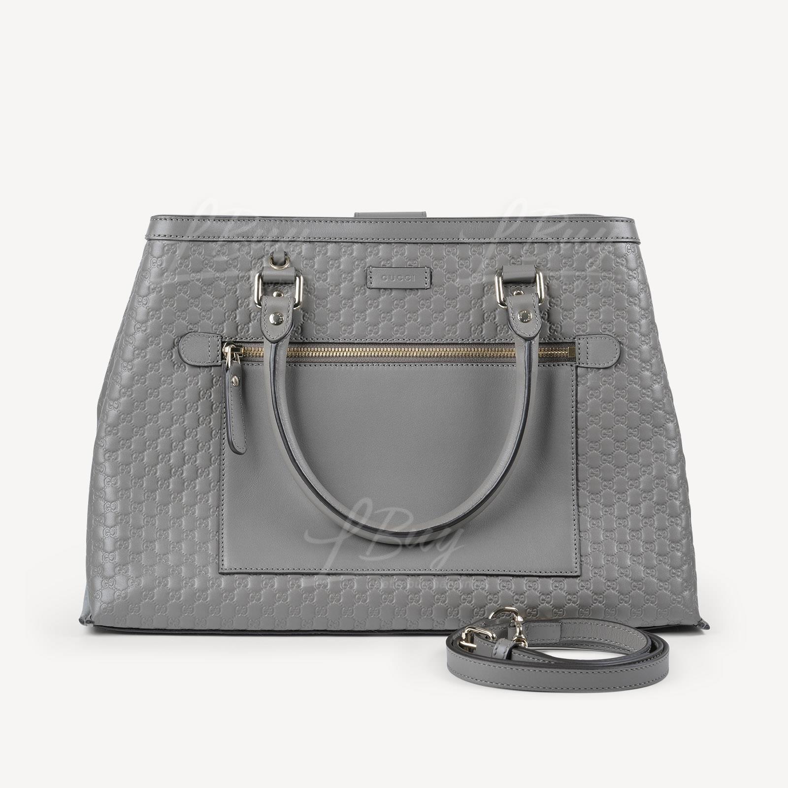 Gucci GG logo Leather Grey Tote Bag