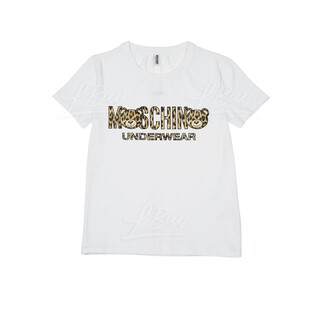Moschino Underwear Leopard Print Logo Teddy Bear Short Sleeve T-Shirt White