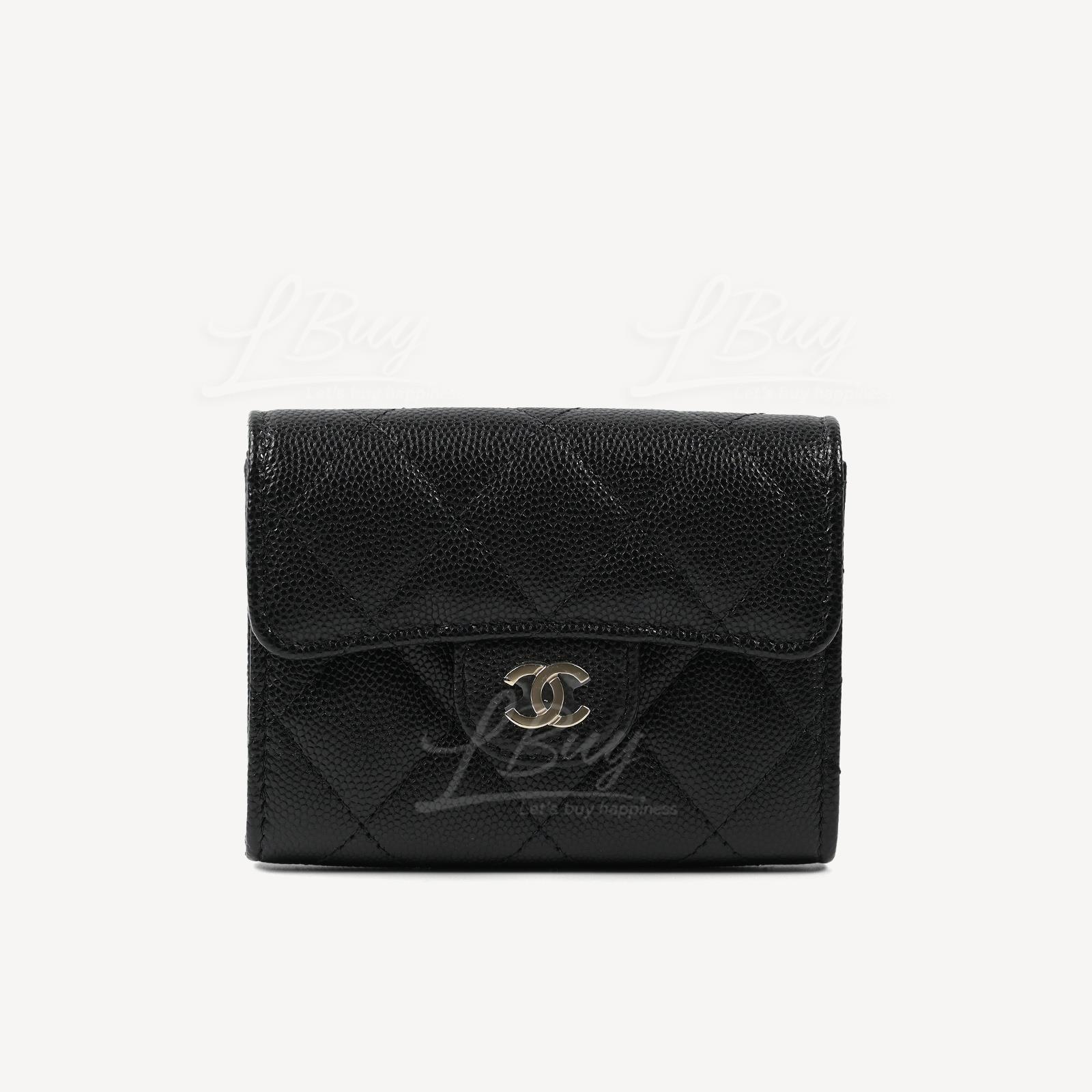 Chanel 經典款細號垂蓋銀包卡包 黑色配金色CC Logo AP0220