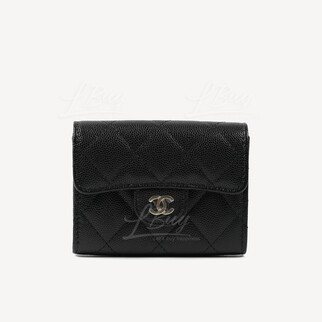 Chanel Classic Small Flap Wallet Card Holder Black with Gold Tone Metal AP0220