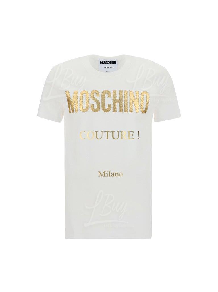 Moschino Couture Gold Logo Short Sleeve T-Shirt White