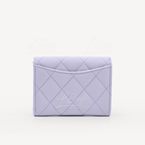 CHANEL-Chanel Classic Small Flap Wallet Card Holder Light Purple with Silver  Tone Metal AP0220