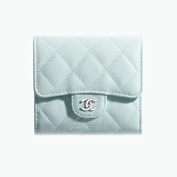 CHANEL-Chanel Classic Small Flap Wallet Light Blue Color Silver CC Logo  AP0231