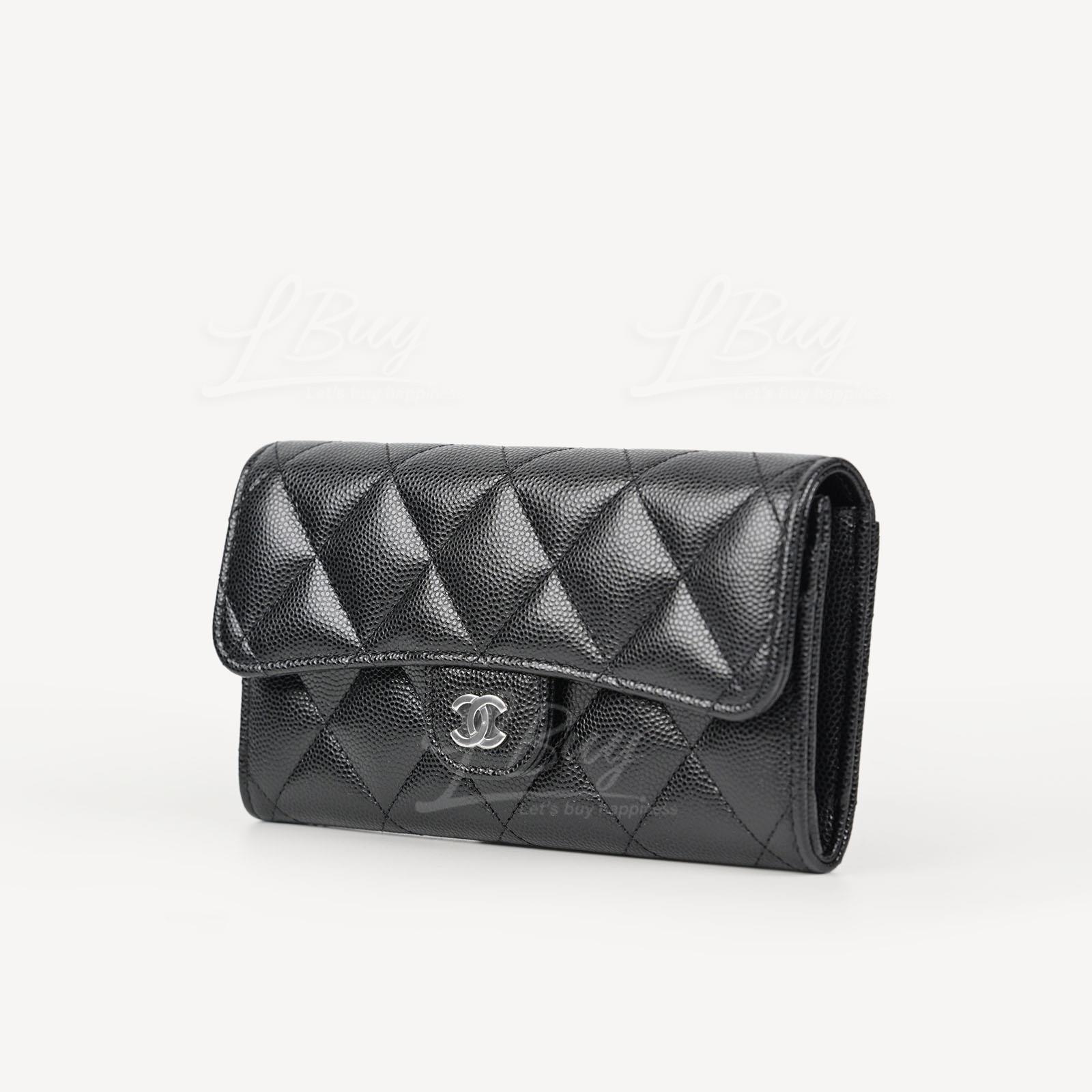 CHANEL-Chanel Classic Medium Flap Wallet Black with Silver Metal