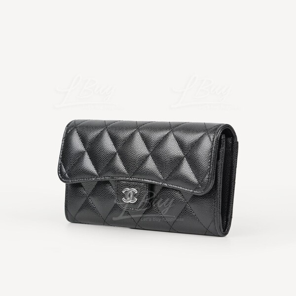 CHANEL Chanel Classic Medium Flap Wallet Black with Silver Metal