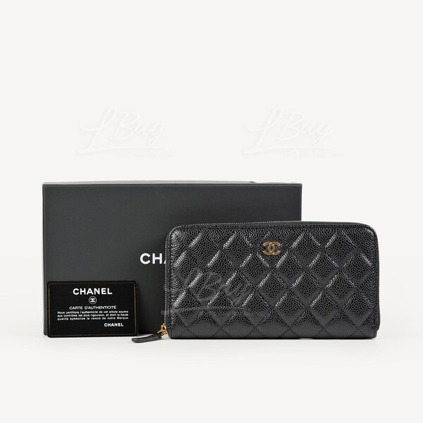 CHANEL-Chanel Zip Around Long Wallet Black with Gold CC logo AP0242