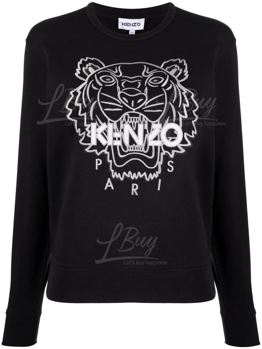 KENZO Ladies Embroidered Tiger Print Black Long Sleeve Sweatshirt
