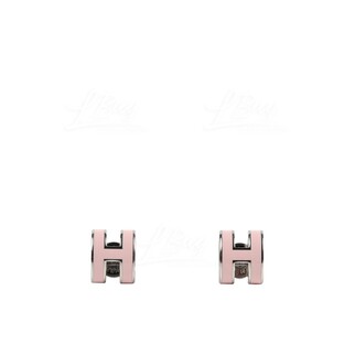 Hermes Mini Pop H Earrings Rose Dragee with Palladium Plated Hardware