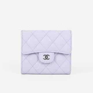 Chanel 经典款细号垂盖银包 粉紫色 银扣 AP0231