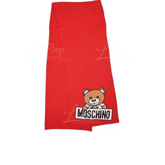 Moschino 泰迪熊大Logo红色围巾/颈巾
