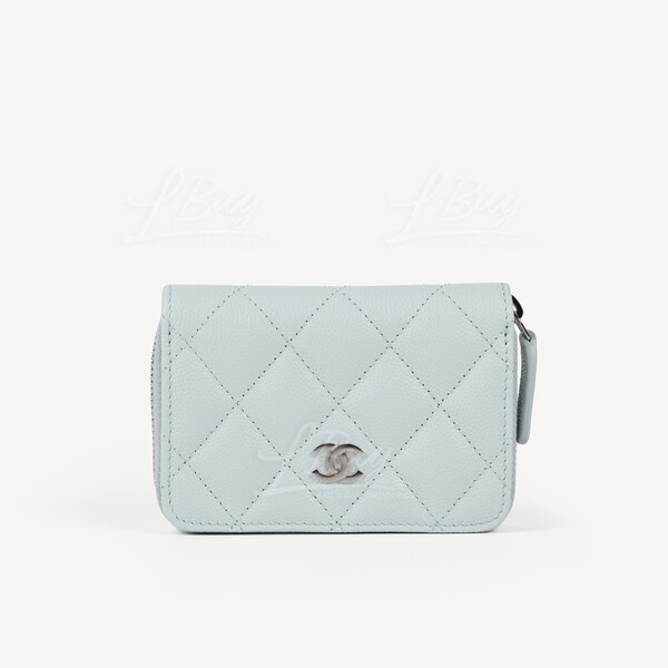 CHANEL-Chanel Classic Zip Around Coin Purse Card Holder Light Blue 