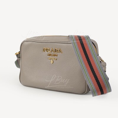 PRADA-Prada Grey Leather Camera Bag Shoulder Bag Crossbody Bag with Colours  Strap