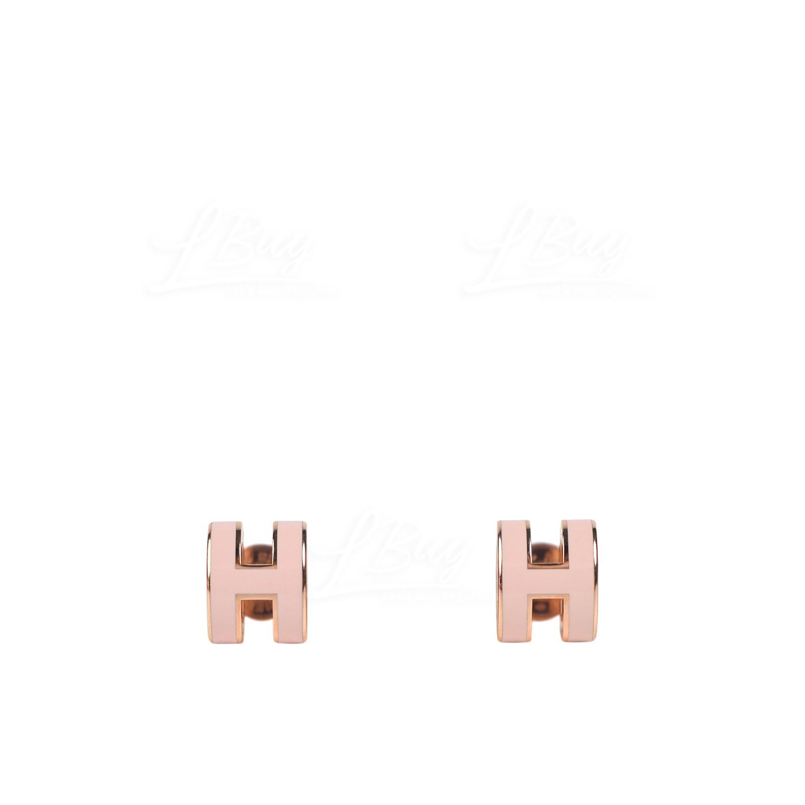 Hermes Mini Pop H Earrings Rose Dragee with Rose Gold Plated Hardware