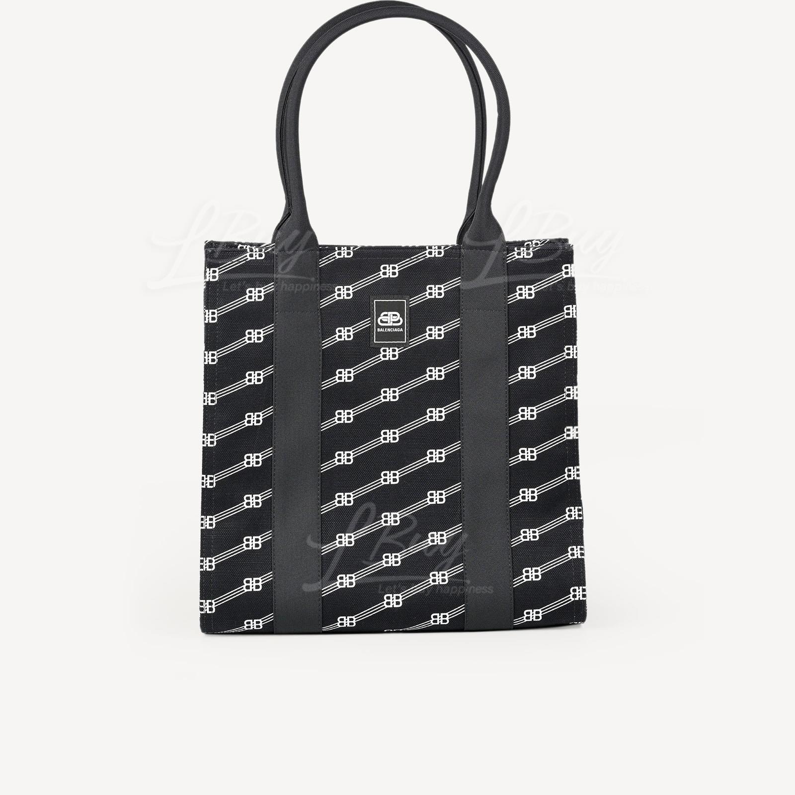 Balenciaga Monogram Logo Black Canvas Tote Bag