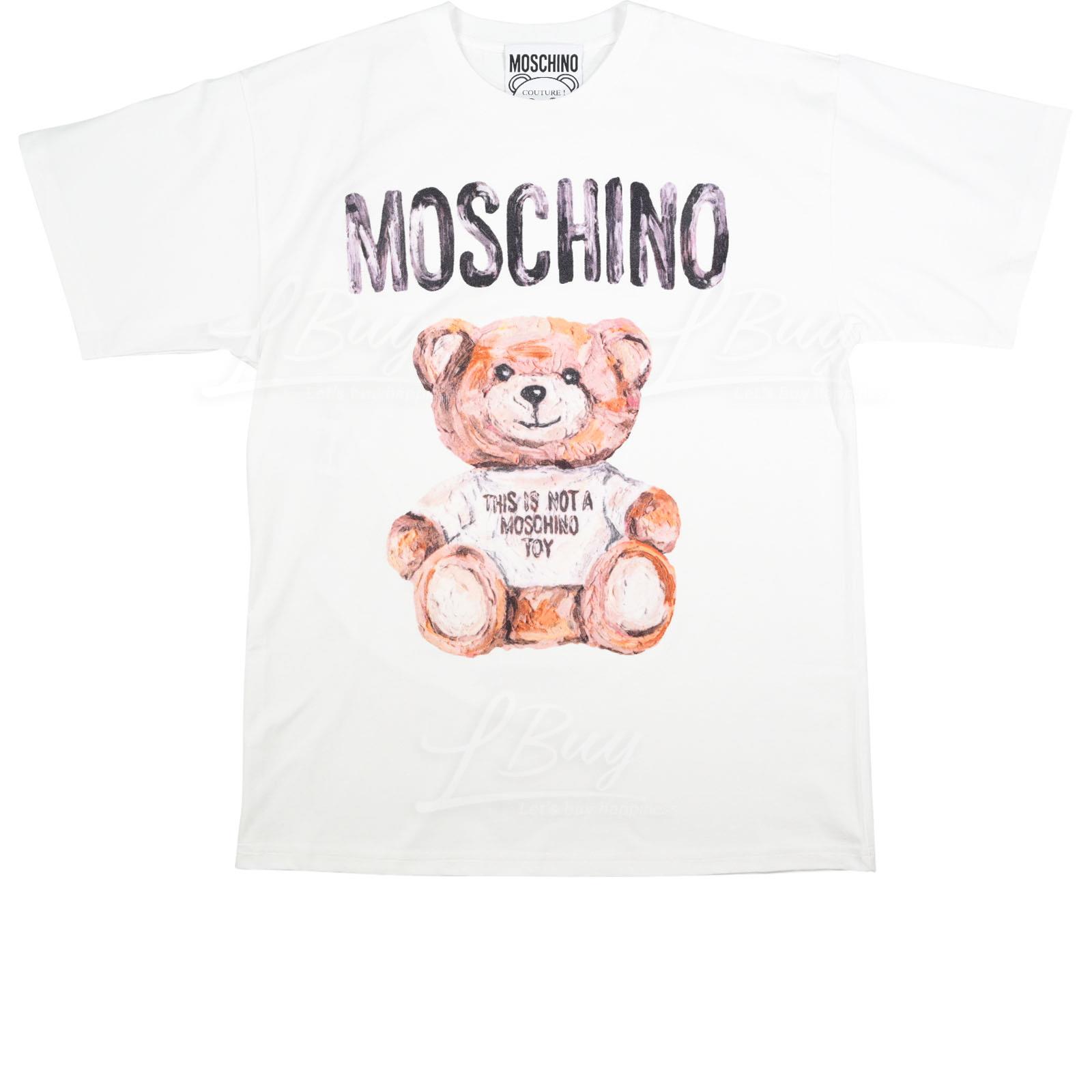 Moschino Couture Oil Painting Teddy Bear Logo Short Sleeve T-Shirt White