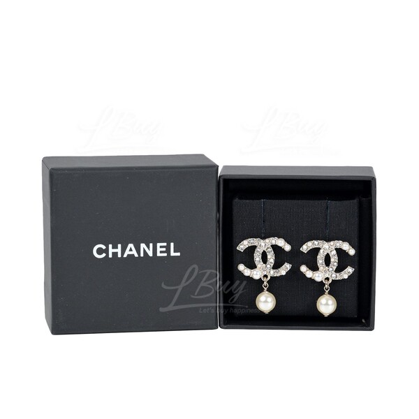 Chanel Drop CC Earrings 22K in Gold, Pearly White & Crystal BNIB | eBay