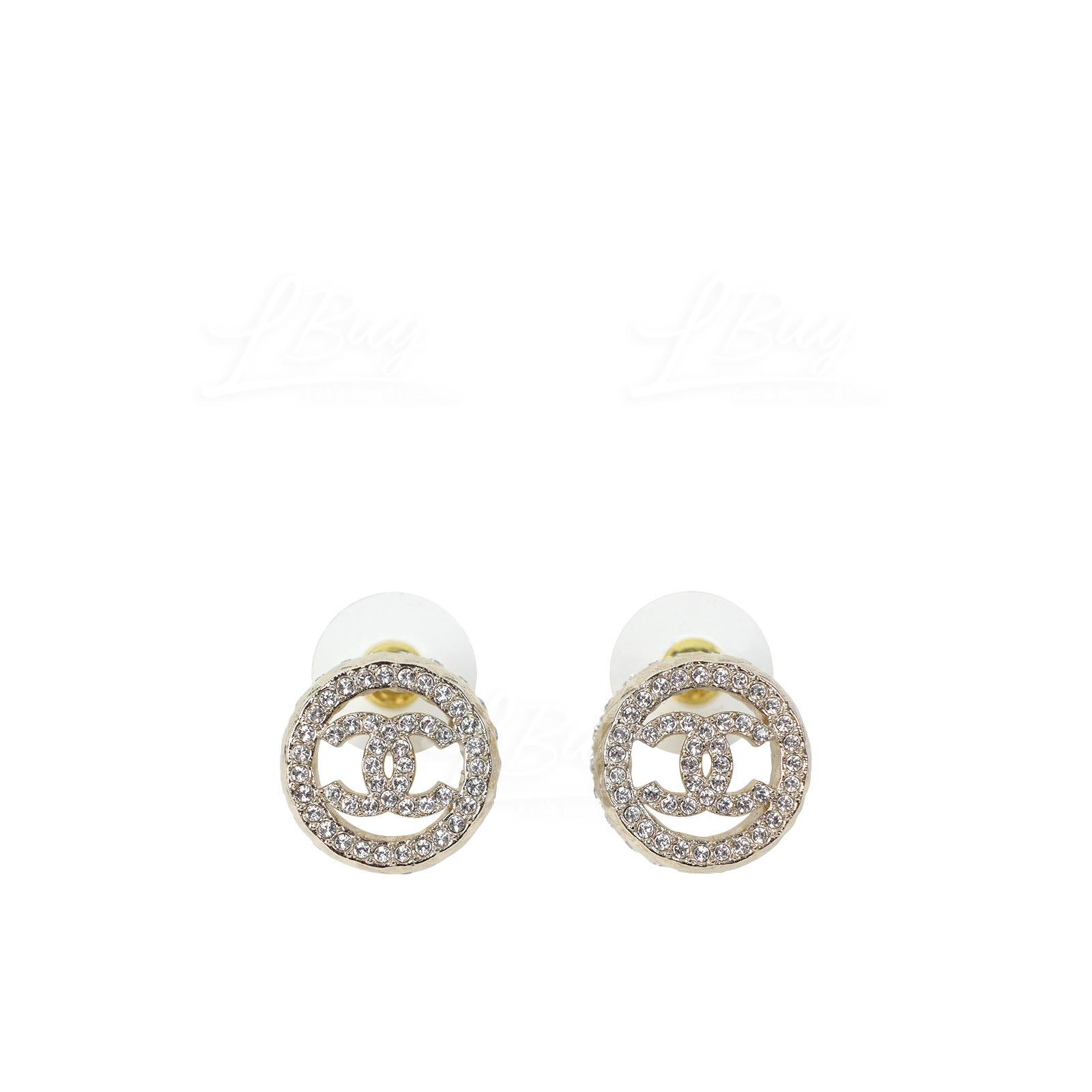 Chanel Gold Cutout Rhinestone Round CC Logo Earrings AB8304