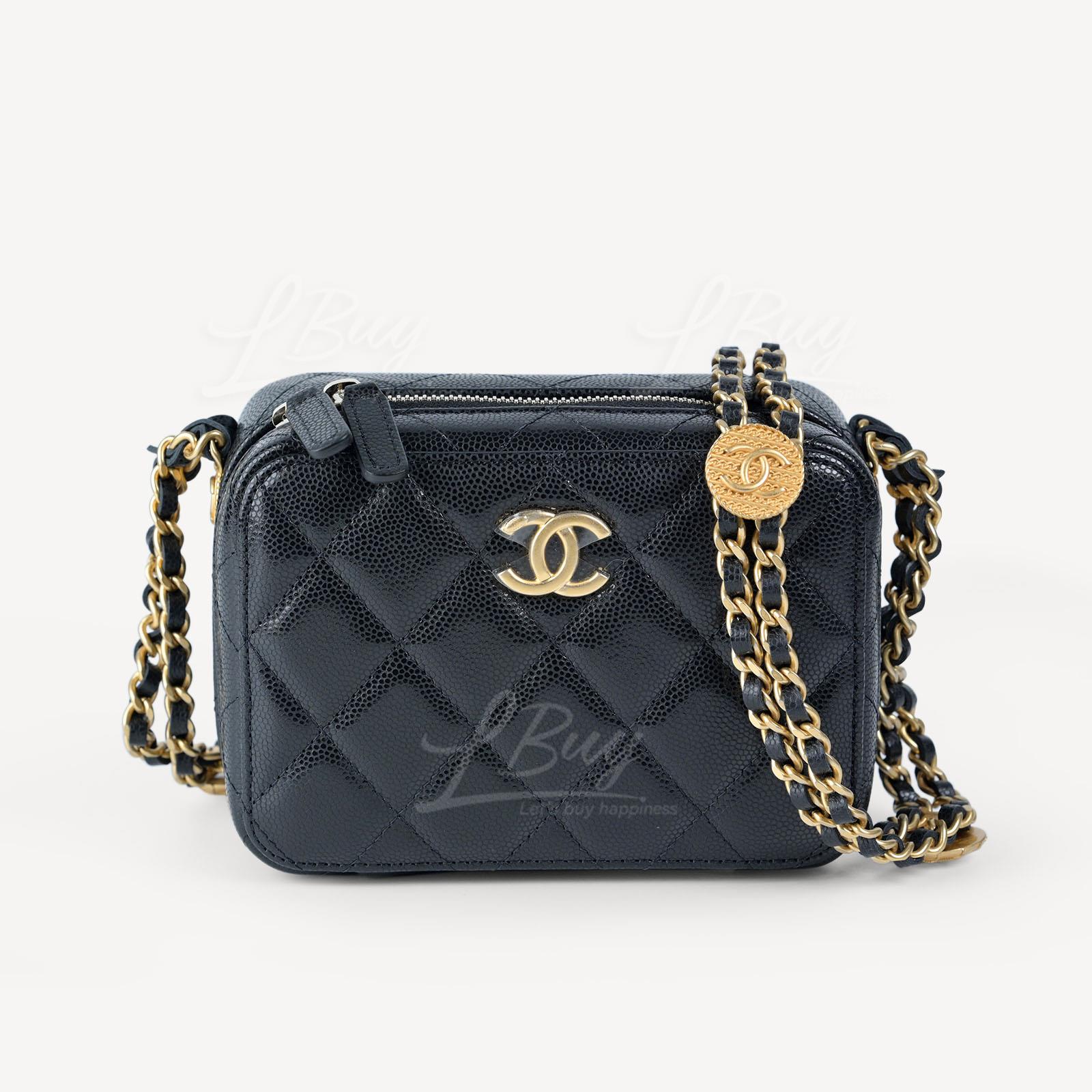 Chanel 金币链带 黑色拉链盒子手袋 AP2858