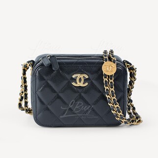 Chanel 金幣鏈帶 黑色拉鏈盒子手袋 AP2858
