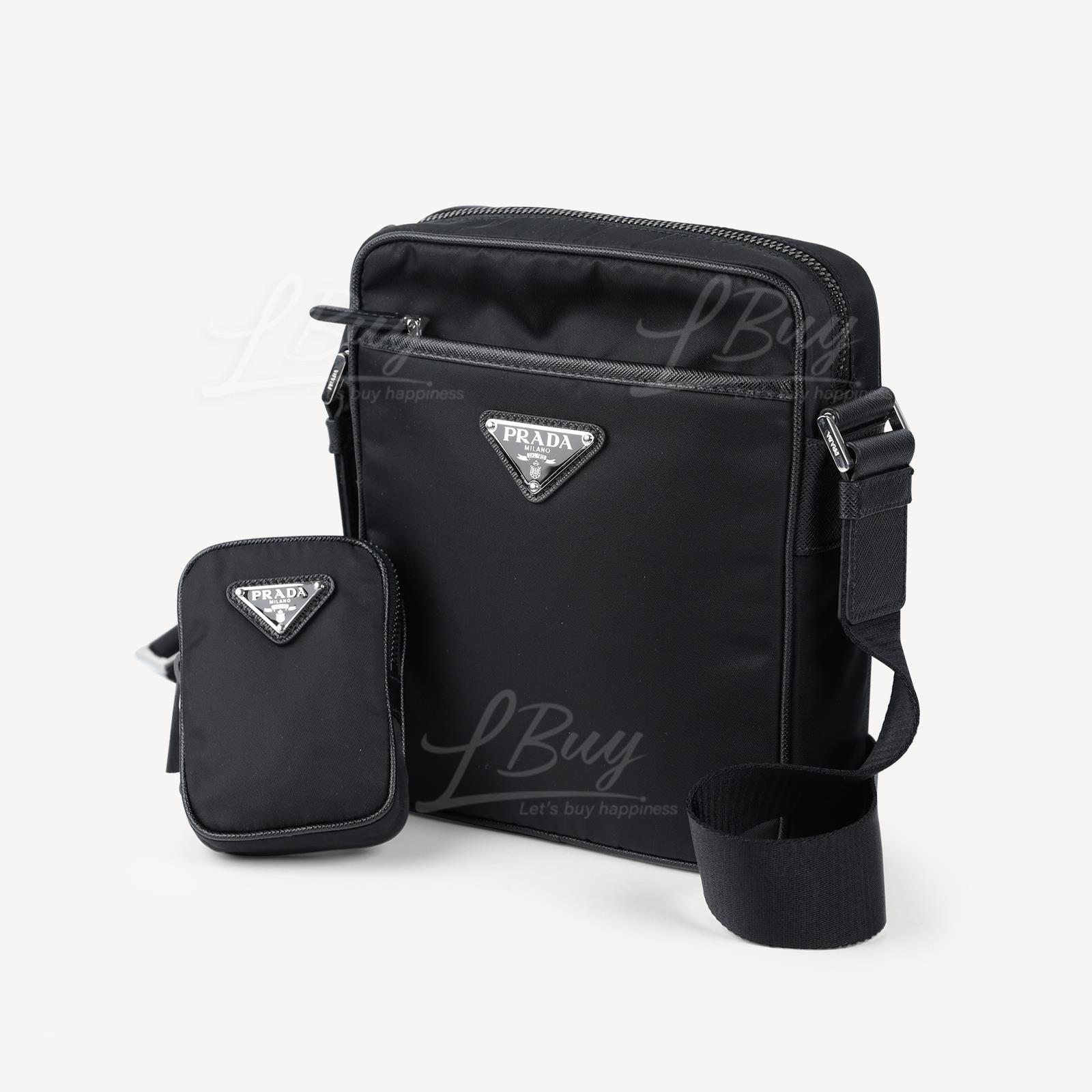 Prada Re Nylon and Saffiano Leather Shoulder Bag Black 2VH112-2DMH