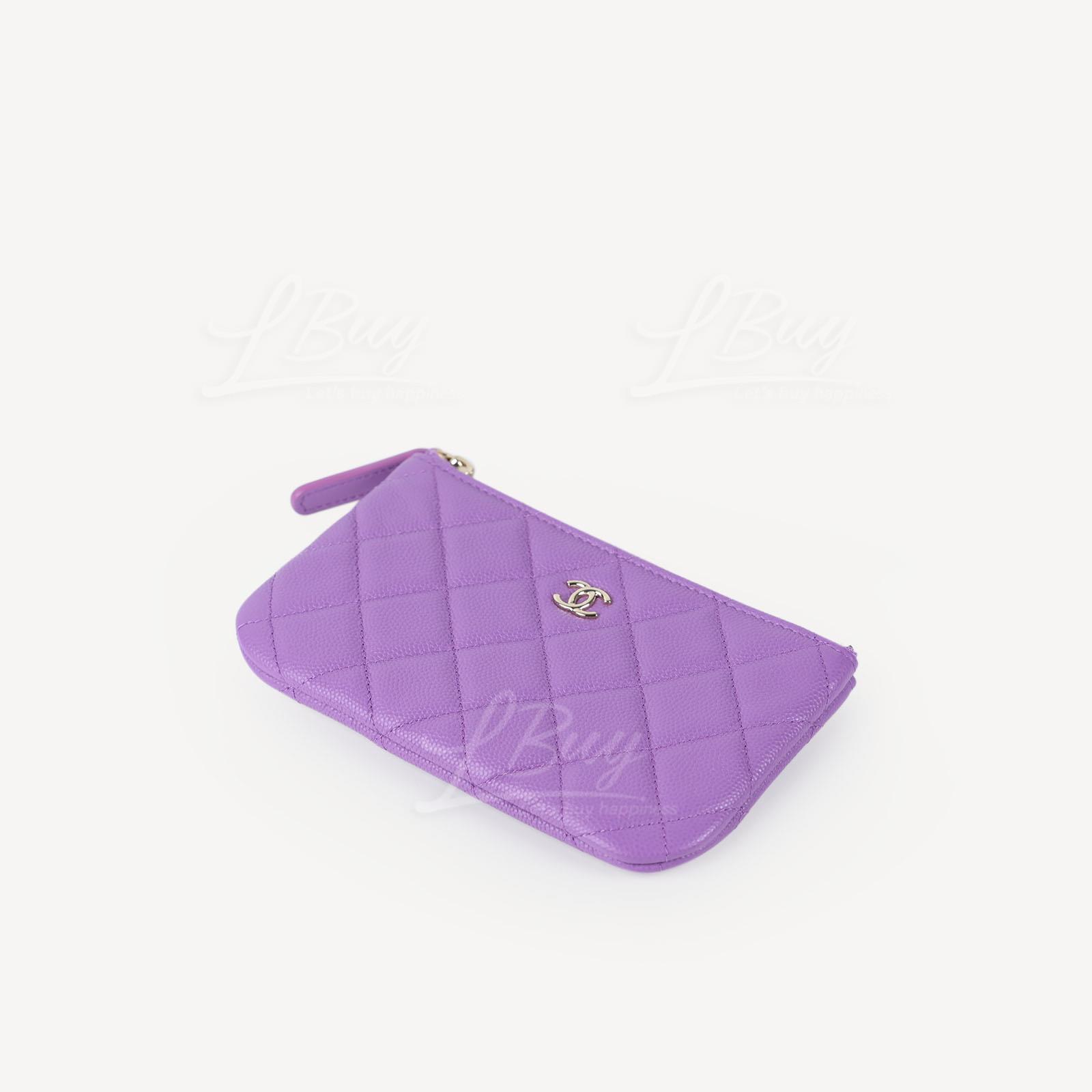 CHANEL-Chanel Classic Zipper Coinsbag Mini Pouch Purple with Gold Tone  Metal A82365