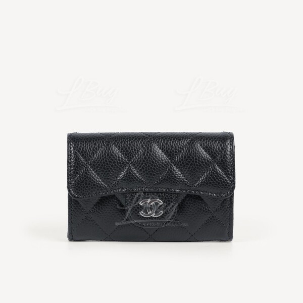 CHANEL-Chanel Classic Small Flap Wallet Card Holder Black with Silver Tone  Metal AP0214