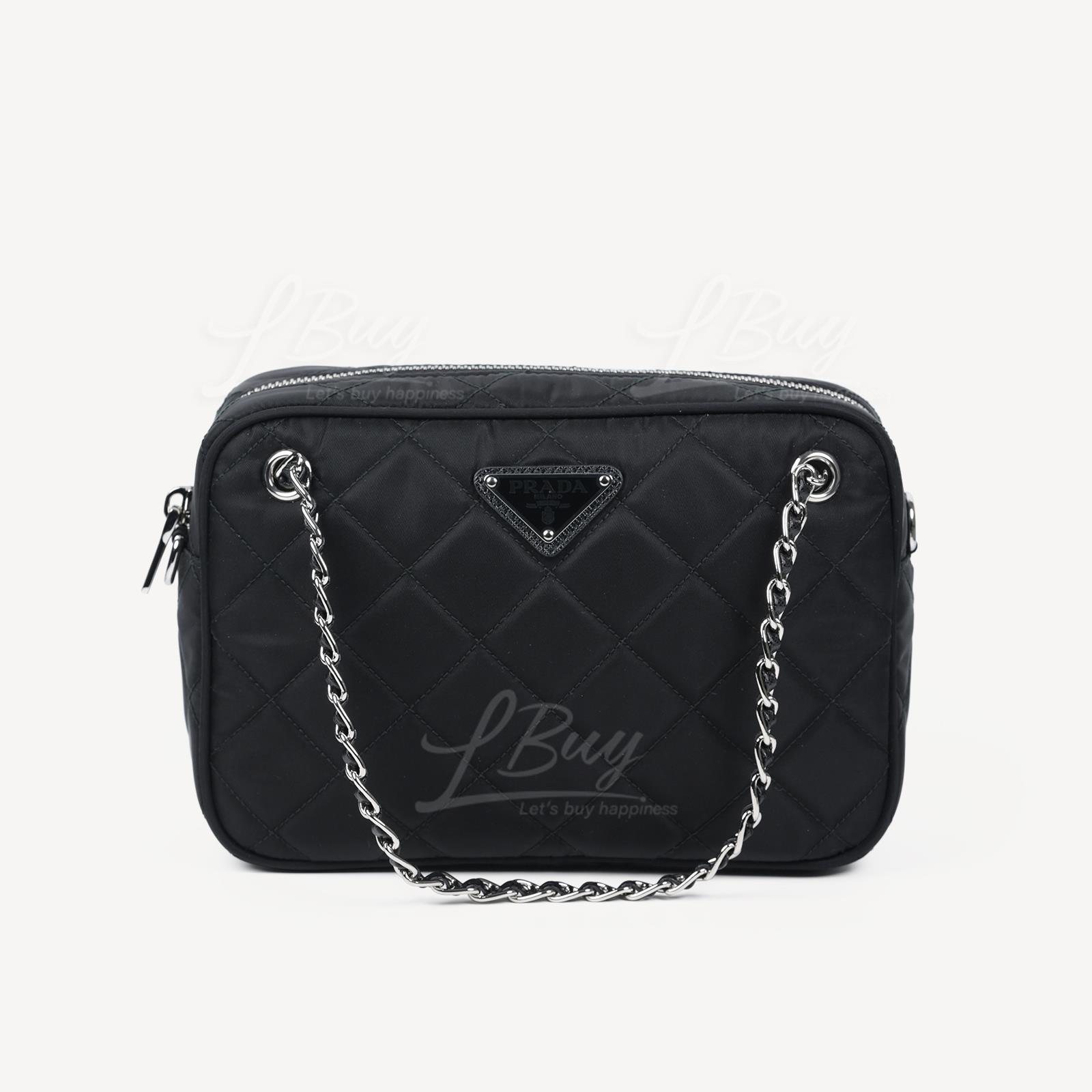 PRADA-Prada Triangle Logo Black Diamond Check Nylon Zip Shoulder Bag Tote  Bag 1BH910