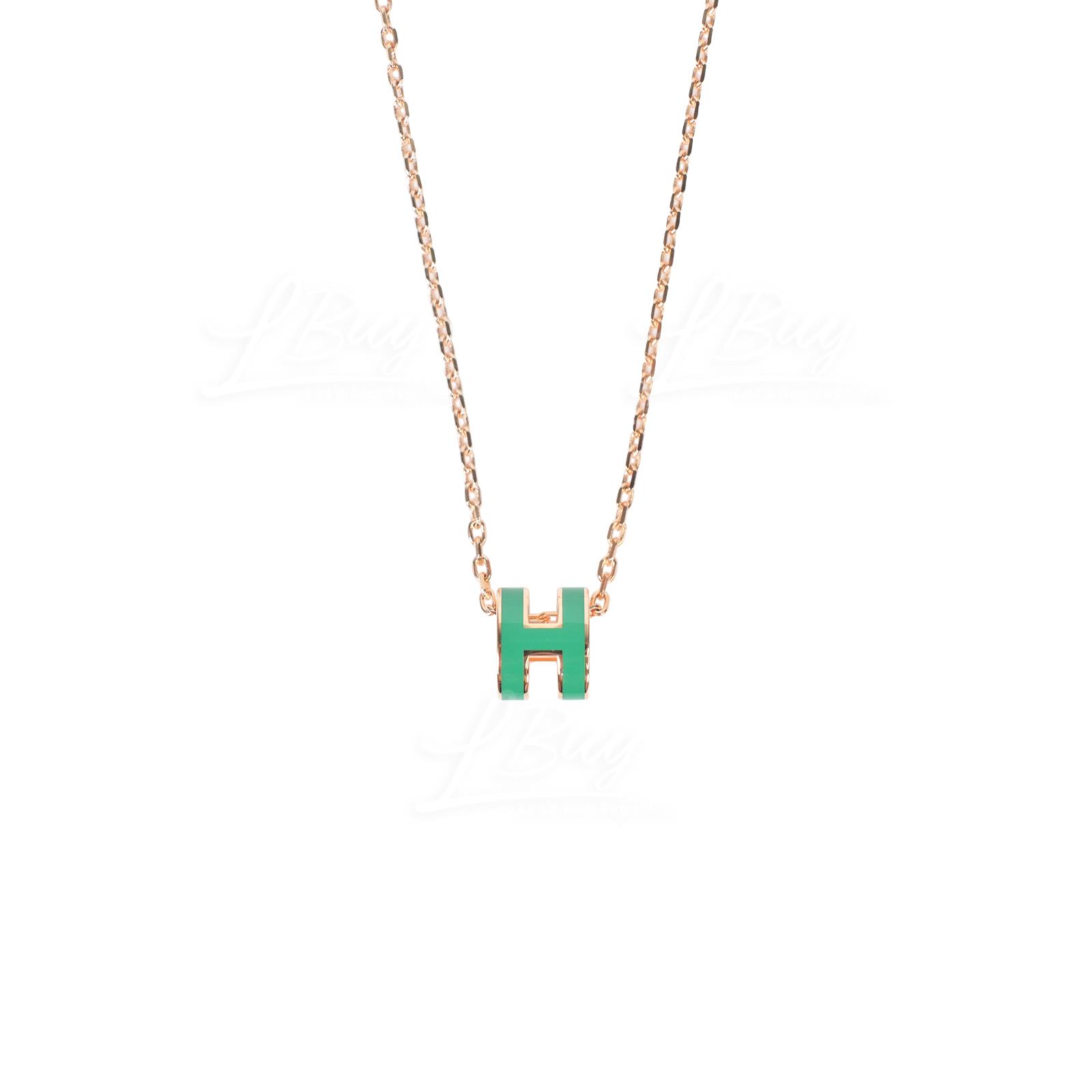 Hermes Mini Pop H Necklace Malachite with Rose Gold Hardware