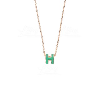 Hermes Mini Pop H Necklace 项链 孔雀绿配玫瑰金色