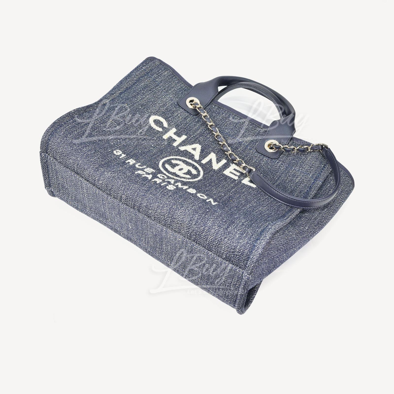CHANEL Canvas Large Deauville Tote Blue 345866