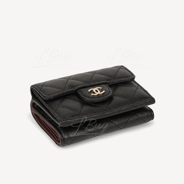 CHANEL-Chanel Classic Small Flap Wallet Black with Light Gold CC Logo AP0230
