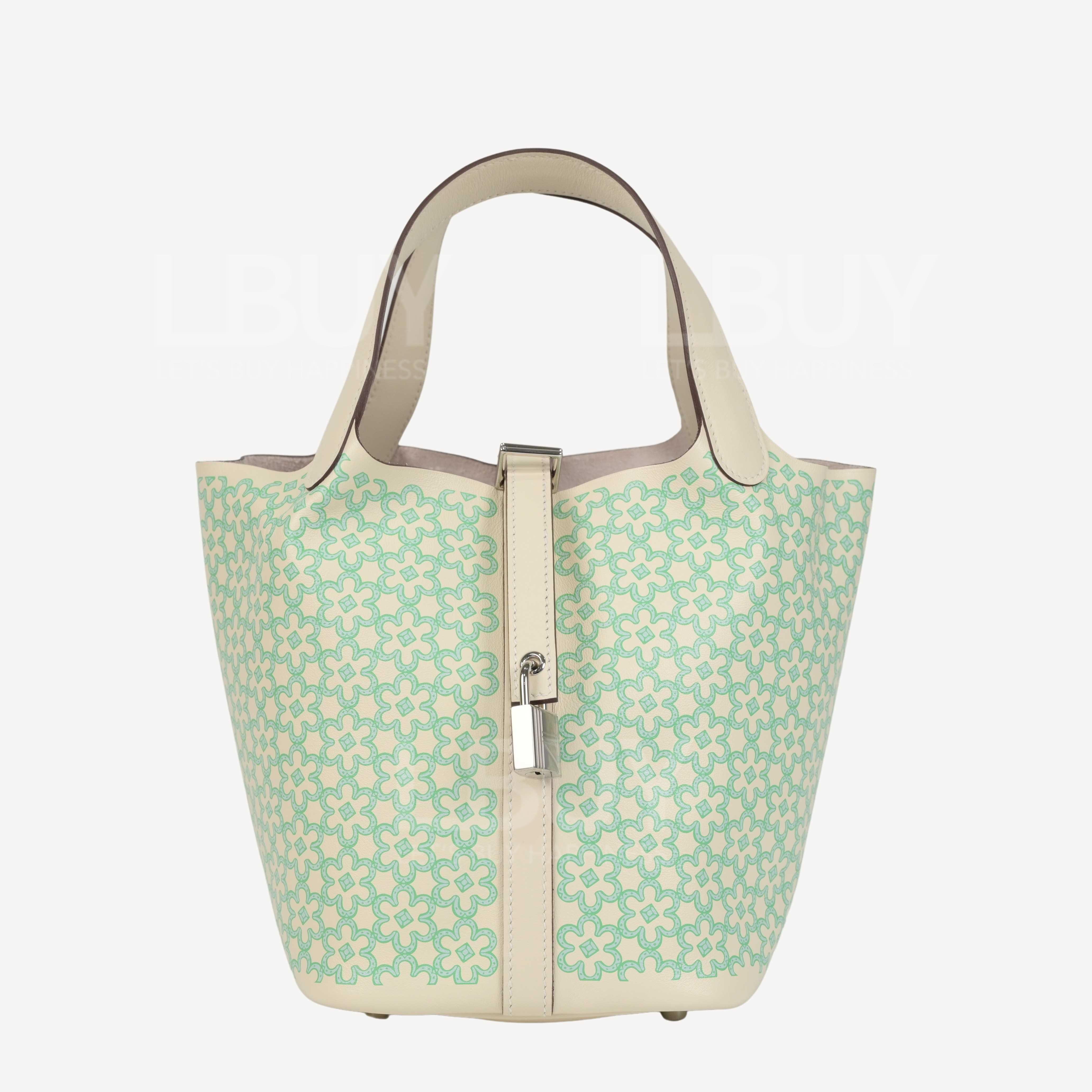 Hermes Picotin Lock 18 Lucky Daisy Bag Nata Vert Blanc phw