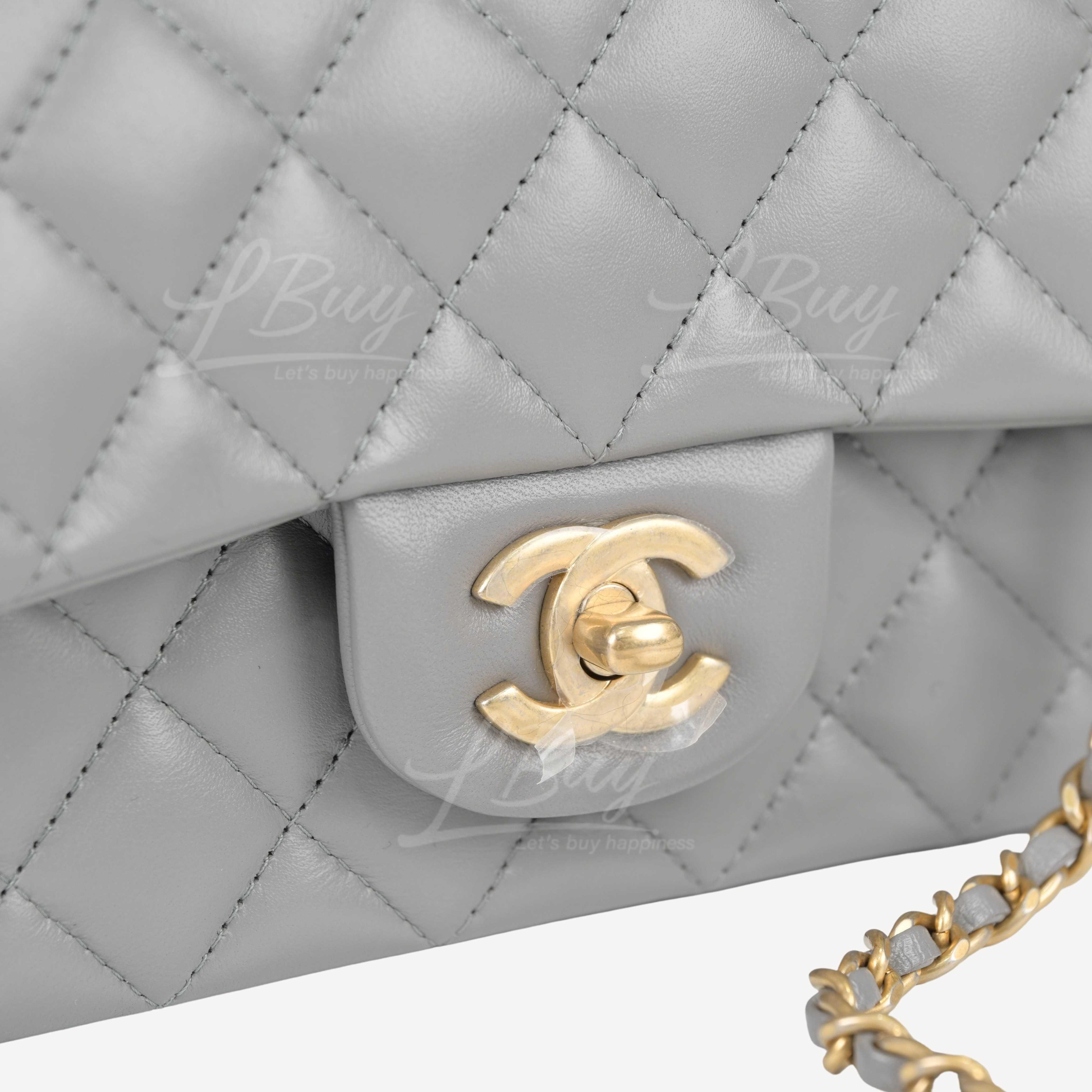 CHANEL-Chanel Grey Flap Bag with Gold Tone Metal and Gold Metal Top Handle  AS2431