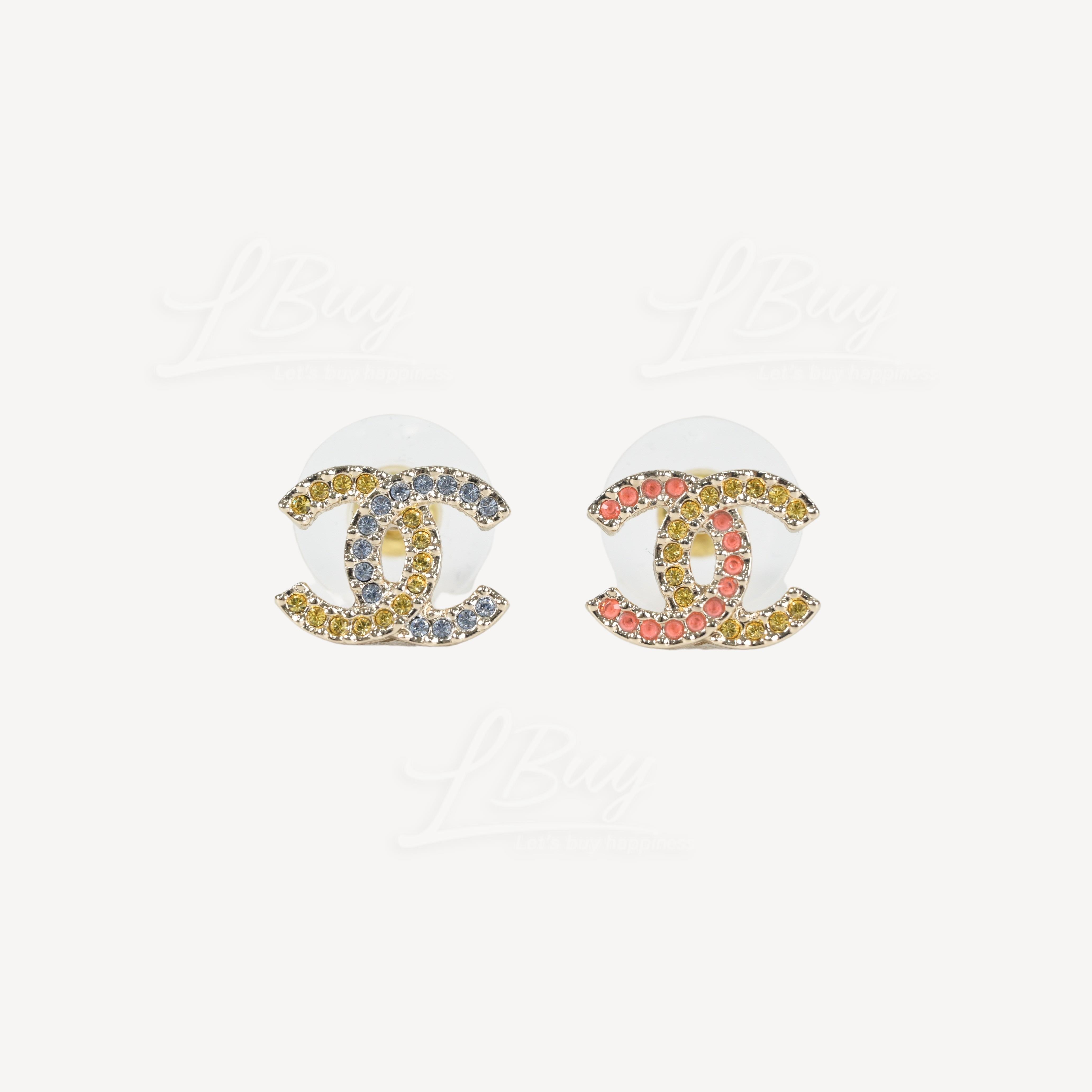 CHANEL-Chanel Colorful Rhinestone CC Logo Earrings AB9874