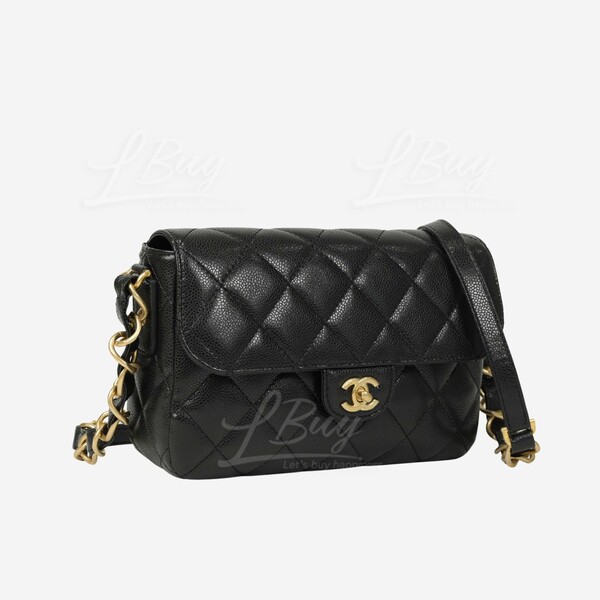 CHANEL-Chanel 粒紋小牛皮CC Logo 25cm黑色垂蓋手袋AS3174