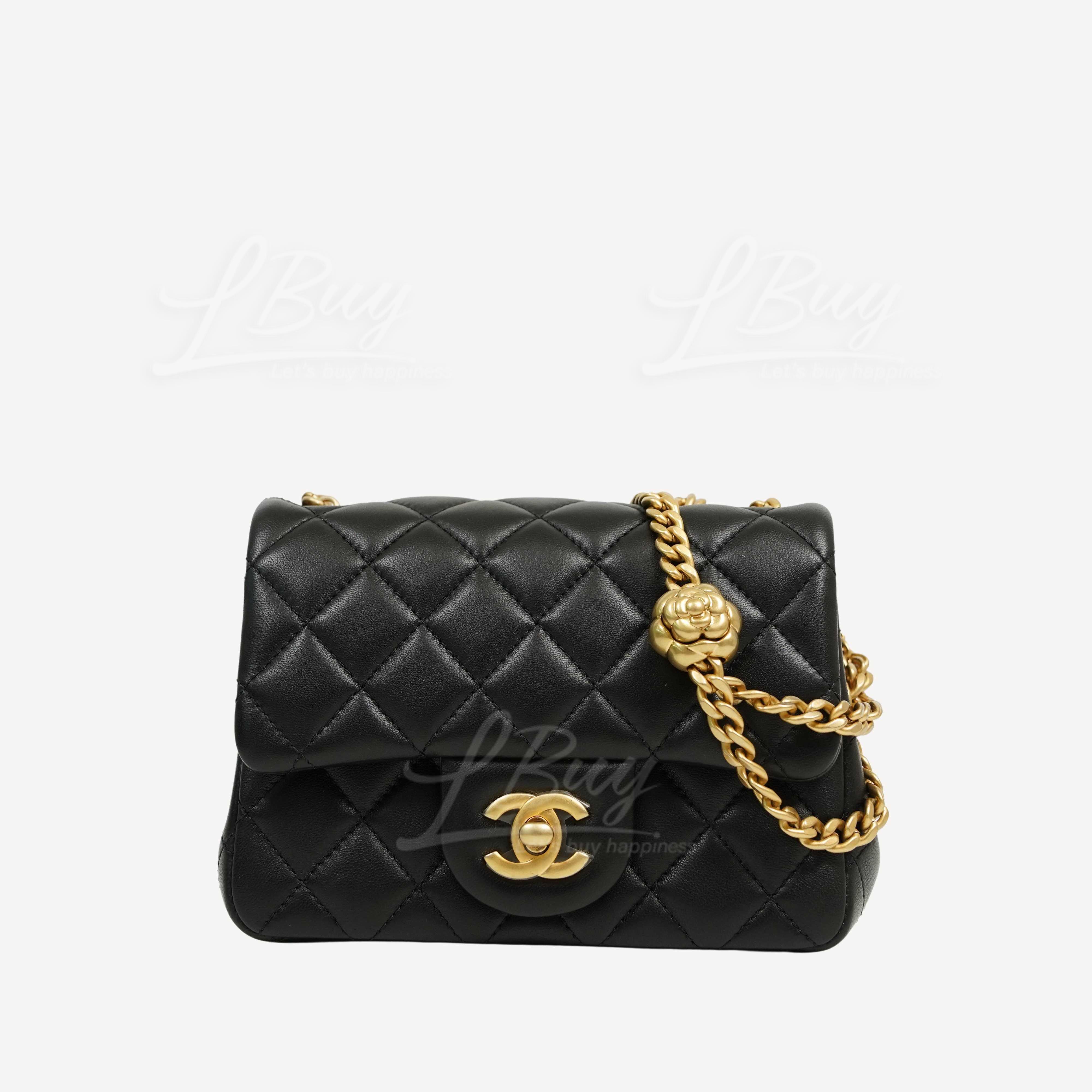 Chanel Camellia Embossed Chain Adjustable 17cm Black Flap Bag Black and Fuchsia AS4040
