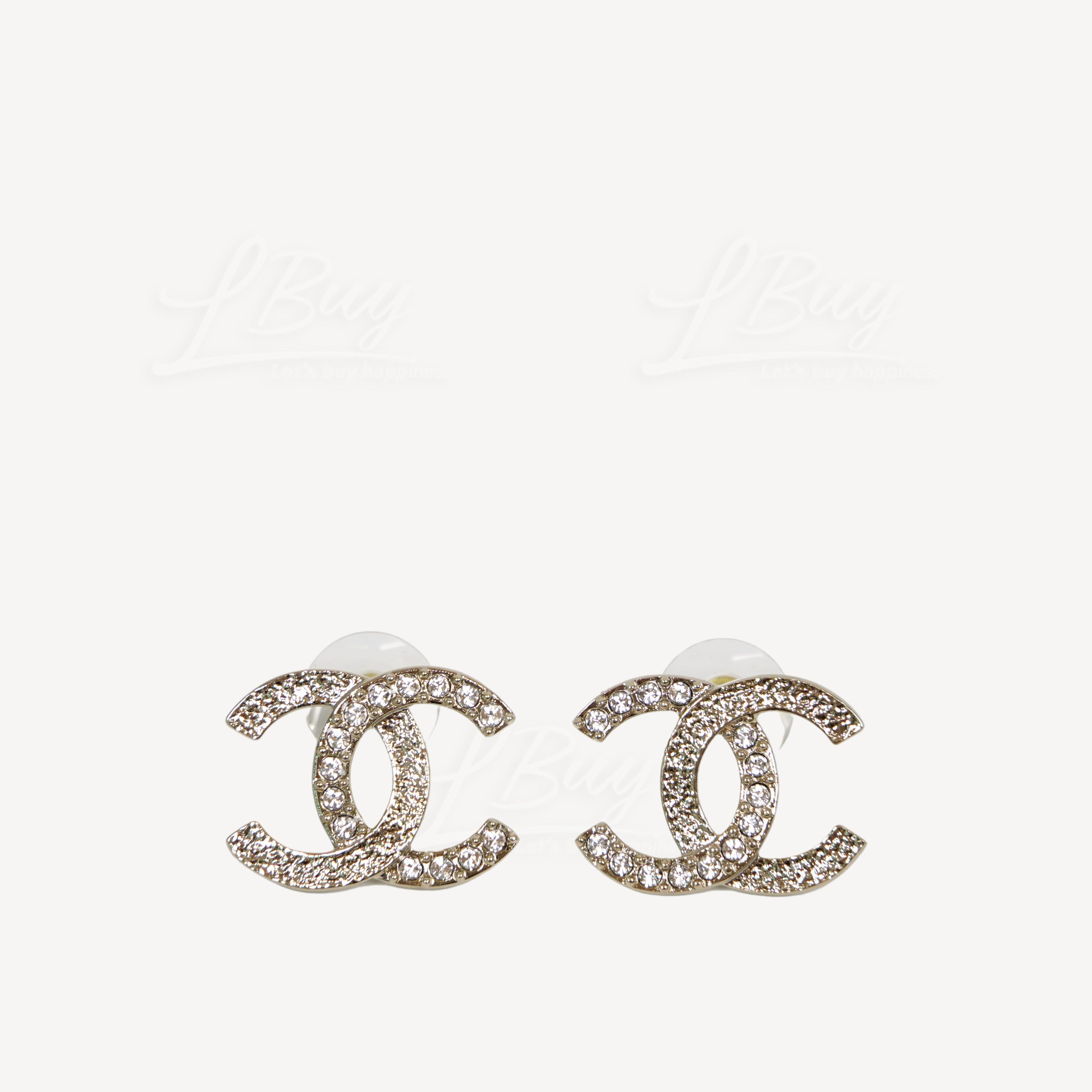Chanel Gold CC Logo Crystal Large Earrings ABA227
