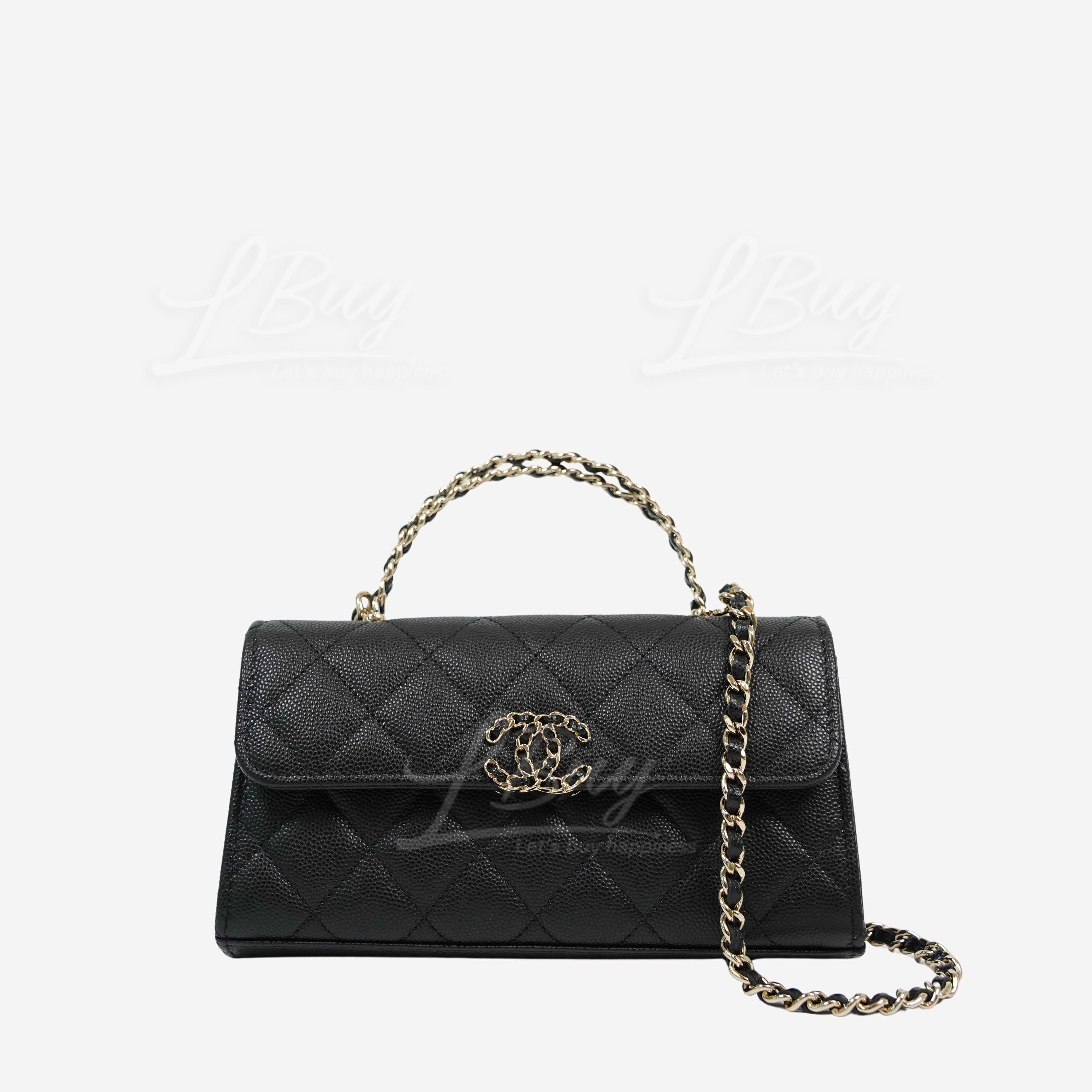 Chanel Leather Chain Strap CC Logo Handle Black Flap Bag AP3238