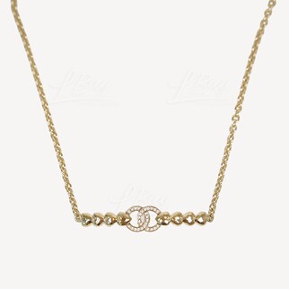 Chanel Gold Heart Crystal CC Logo Clavicle Necklace ABA259