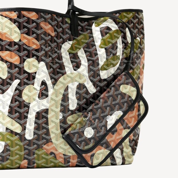 Goyard St Louis Pm Tote Bag Lettres Camouflage (black & Green)