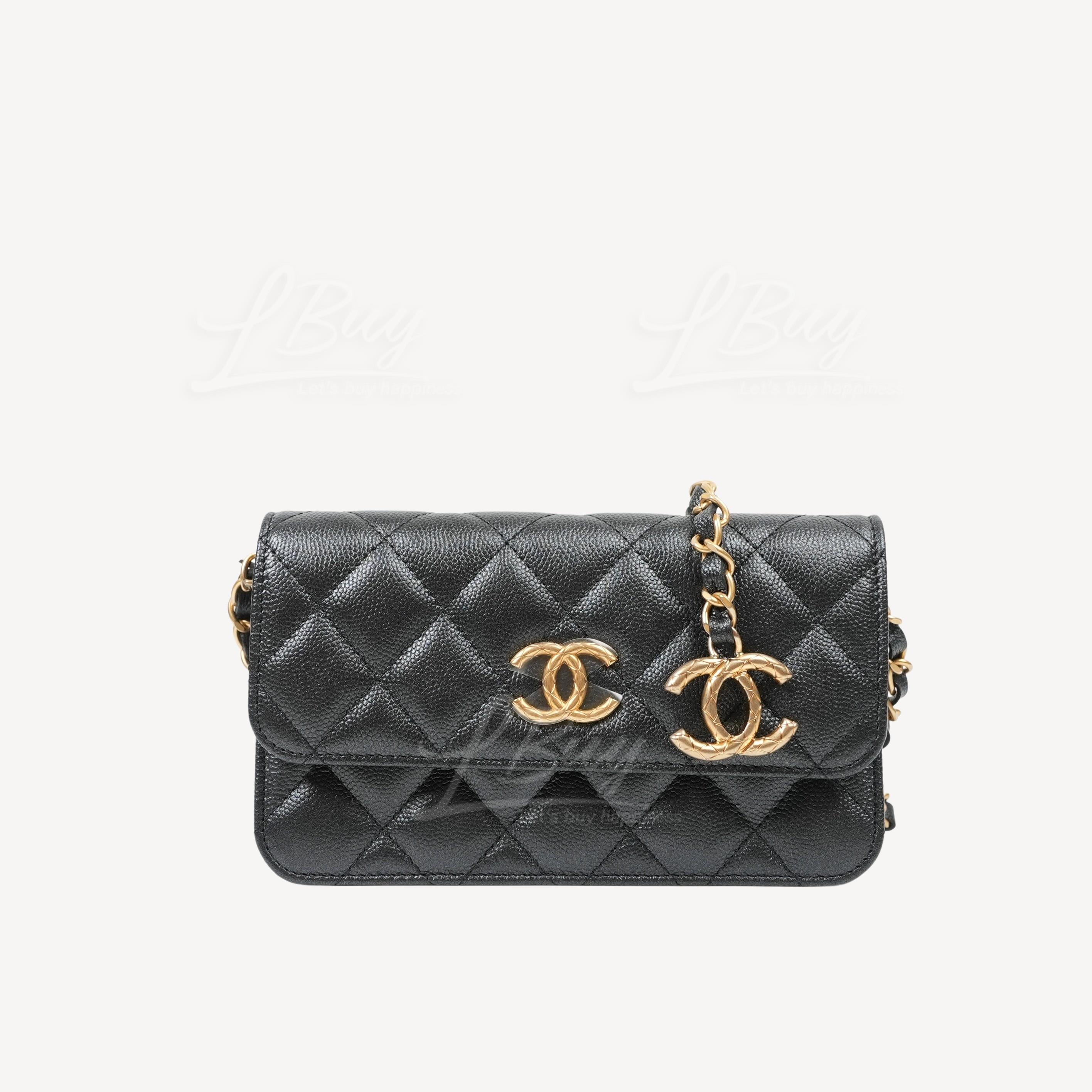 Chanel 调节扣链带金色CC logo黑色手机包斜孭袋 AP3482