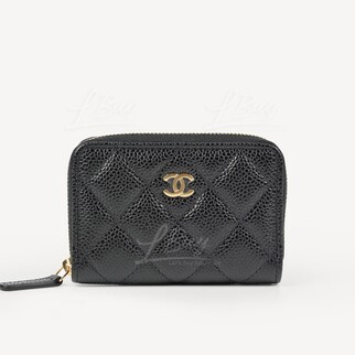 Chanel Classic Zip Around Coin Purse Card Holder Gold CC Logo AP0216