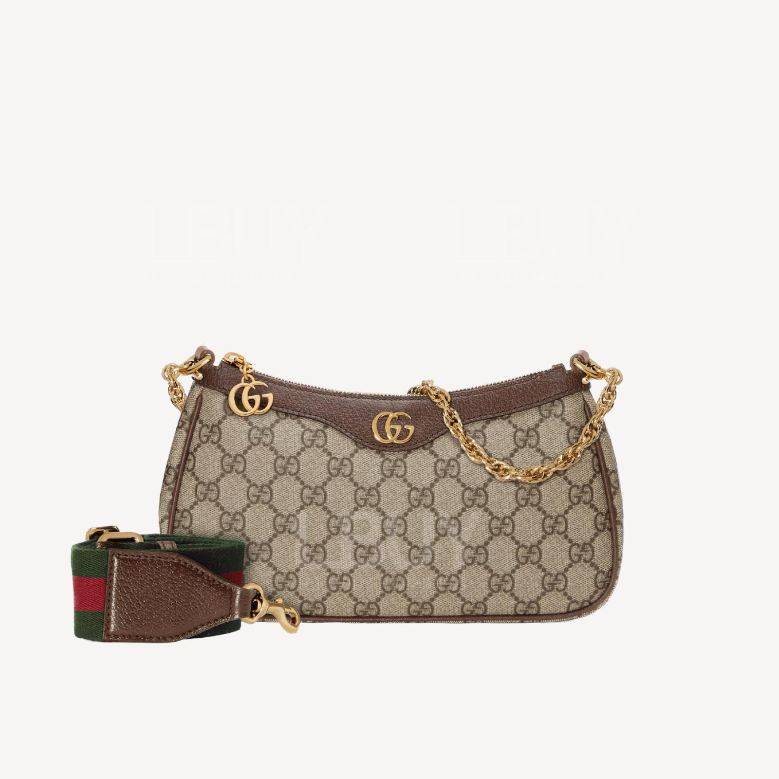 Gucci Ophidia GG Logo Supreme帆布红绿织带小型手袋斜孭袋 米色及乌木色 735132